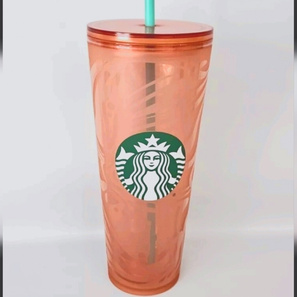 Starbucks Orange Abstract Swirl Wave Acrylic Cold Cup - Picture 1 of 2